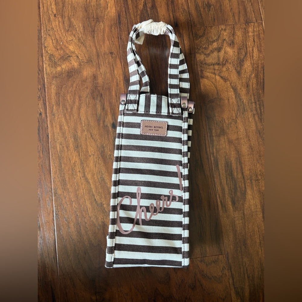 NWT Henri Bendel Cheers! Striped Canvas Wine Bag